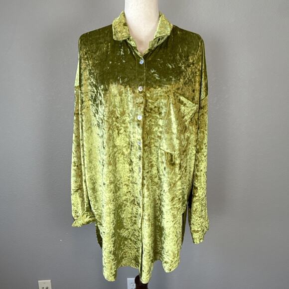 Dressed in Lala Womens Chartreuse Green Crushed Velvet Tunic Size L Long Sleeve - Picture 2 of 9